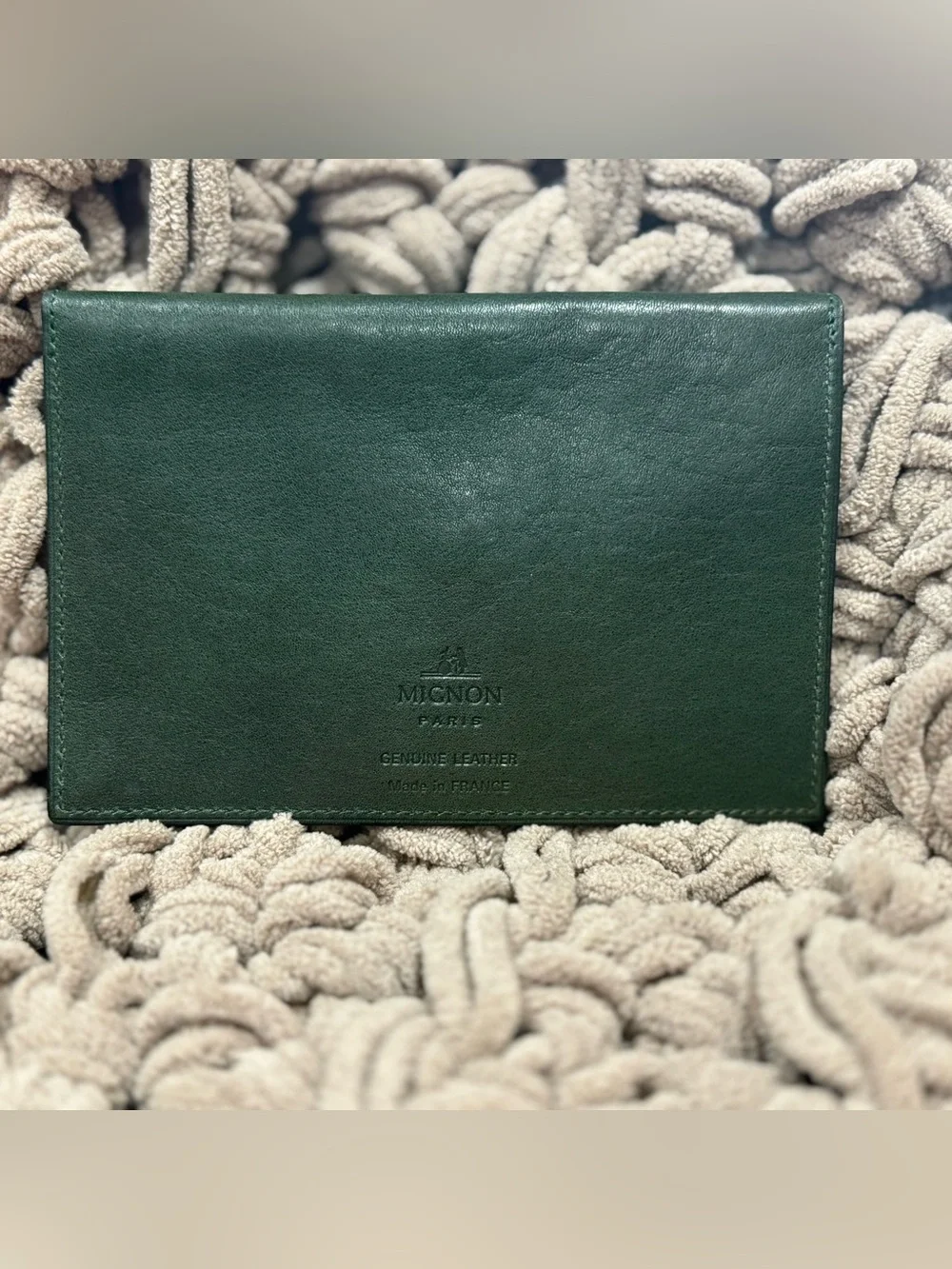 Mignon Paris Vintage Green Leather Envelope Case Passport Wallet Made in France